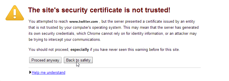 The site's security certificate is not trusted