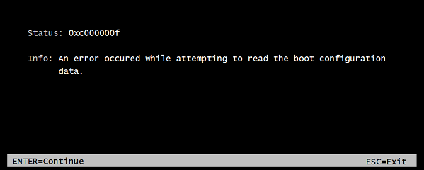 An error occurred while attempting to read the boot configuration data