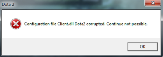 Configuration file Client.dll Dota2 corrupted. Continue not possible