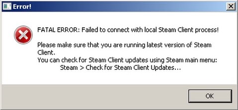 FATAL ERROR failed to connect with local Steam Client process