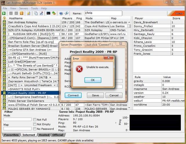 Unable to execute