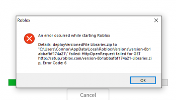 an error occurred while starting roblox