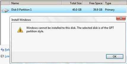 невозможно установить Windows на этот диск GPT