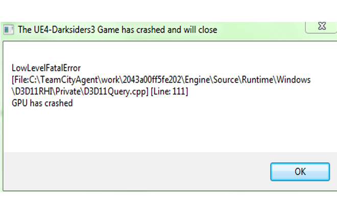 Ошибка LowLevelFatalError в игре DarkSiders 3