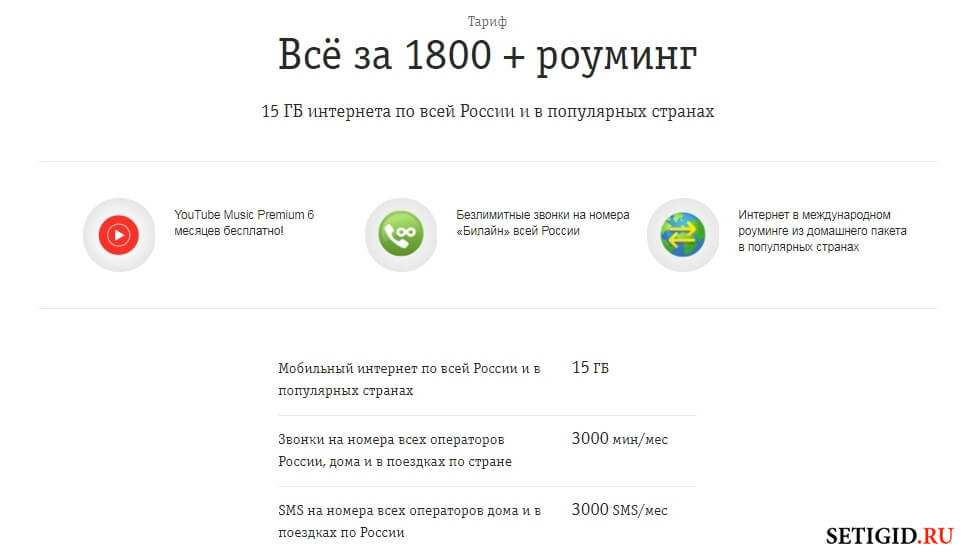 Билайн «Все за 1800 + роуминг» Билайн «Все за 1800 + роуминг»