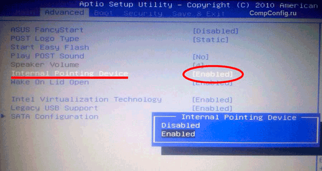 BIOS тотчпад
