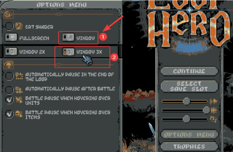 Как запустить Loop Hero в оконном режиме без рамок?