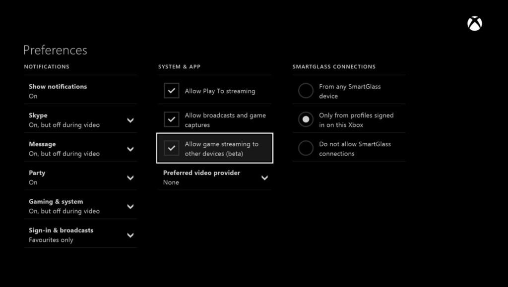 Разрешить потоковую передачу игр на другие устройства