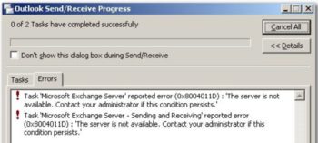 ошибка 0x8004011d в Outlook
