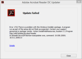 ошибка 1722 в процессе установки Adobe Acrobat/Reader