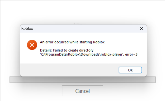 Failed to create directory error=3