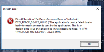 DXGI ERROR DEVICE HUNG