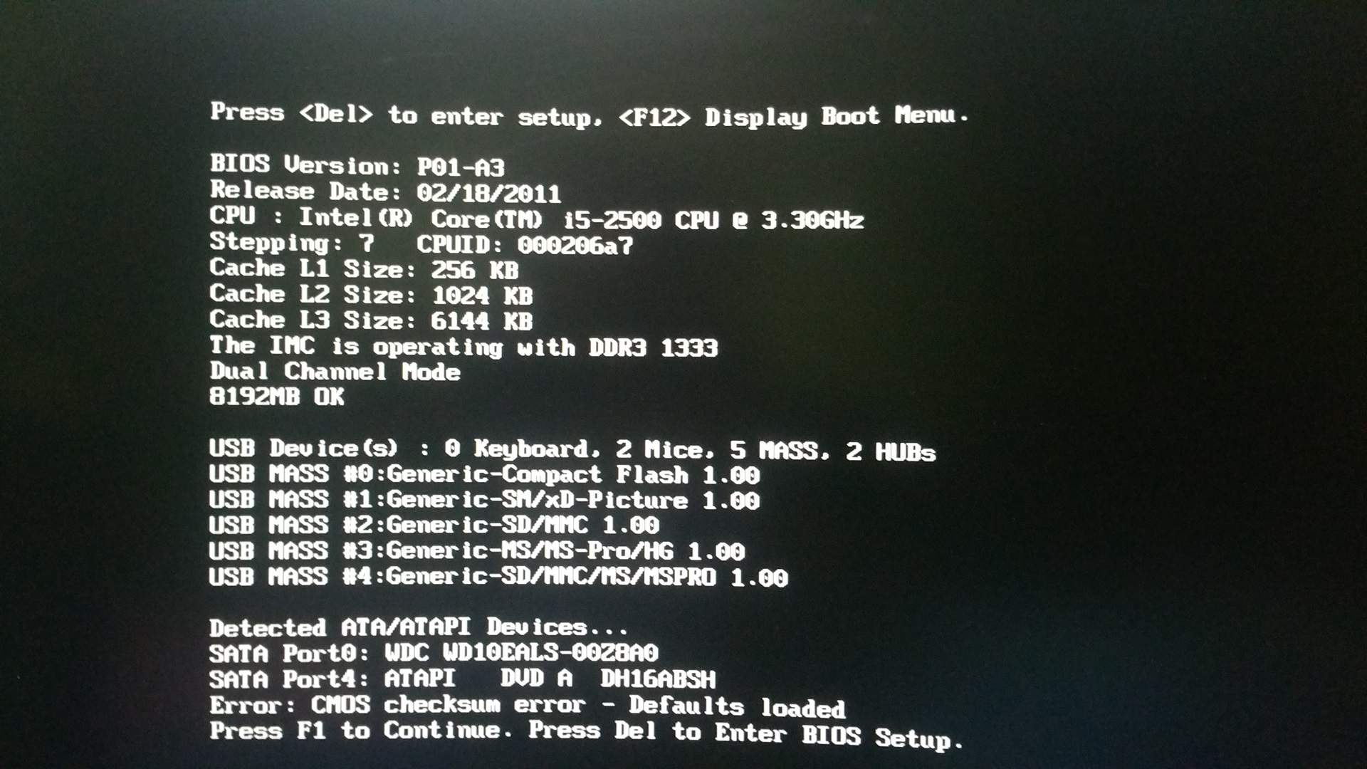CMOS checksum error