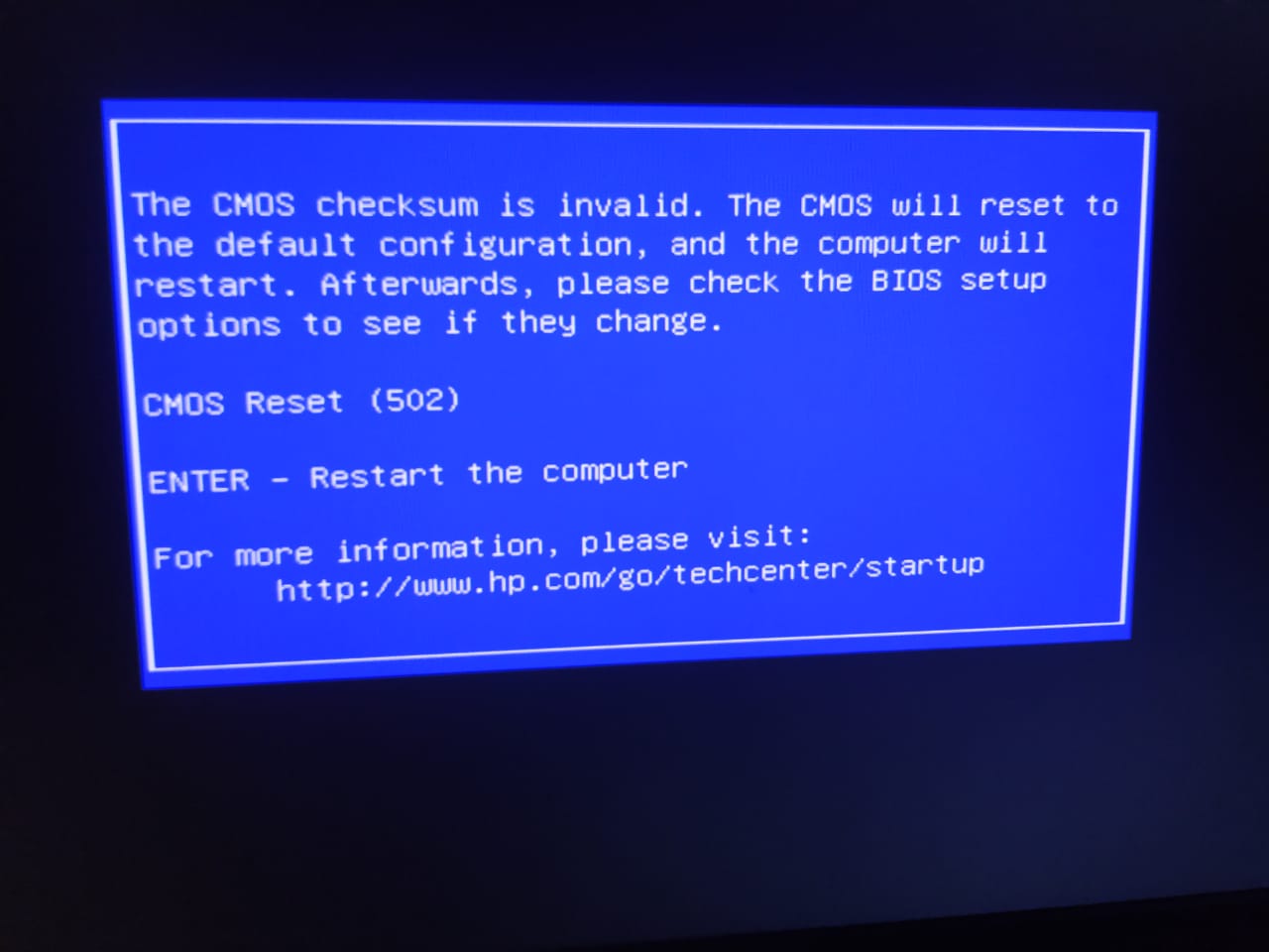 CMOS checksum is invalid